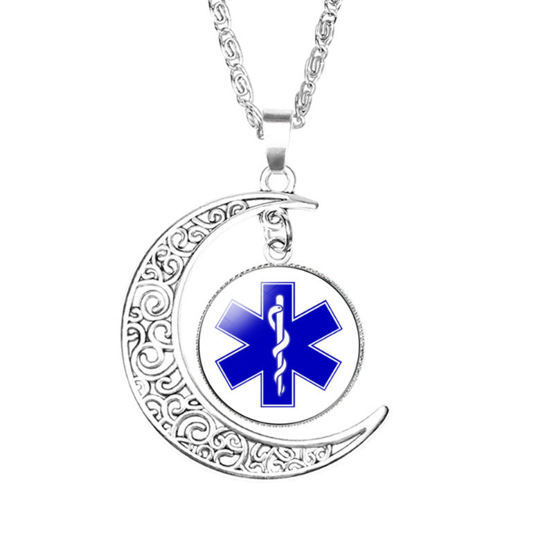 Wholesale Life Star Moon Necklace Medical Signs Diabetic Diabetes Warning Necklace